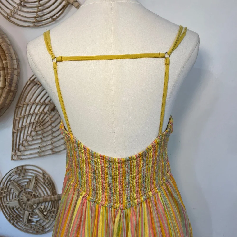 Free People Yellow Striped Cotton Dream Weaver Maxi Boho Sundress Size M - Picture 6 of 9